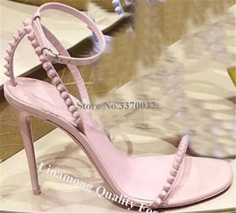 VCSHOES Candy Colors Rivets Sandals Yellow Purple Pink Studs Stiletto Heel Dress Shoes Spikes Wedding Heels