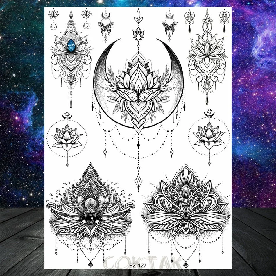 Black Dreamcatcher Temporary Tattoos Sticker For Women Fashion Body Art Back Tatoos Fake Jewelry Mandala Flower Tattoo For Party