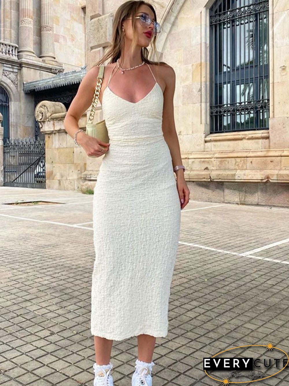 Female Dress Sexy Halter Summer Midi Dresses Womens Backless Split Party Robes Bodycon Suspenders Women Clothing Elegant Femme