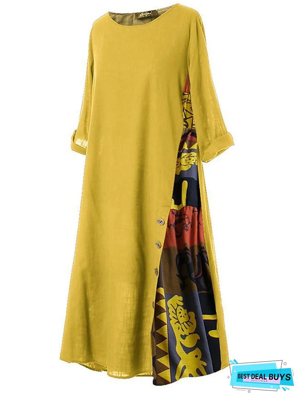 Women's Swing Dress Maxi Long Dress - 3/4 Length Sleeve Print Spring & Summer Hot Casual Holiday Vacation Dresses Loose Red Yellow Wine Army Green Navy Blue Gray L