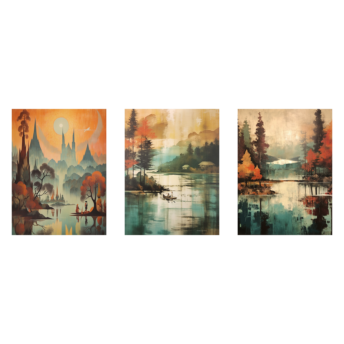 3Pcs/Set Valley Stream Wall Decor Canvas Painting, Wall Painting Art Posters, For Home Decoration, No Frame