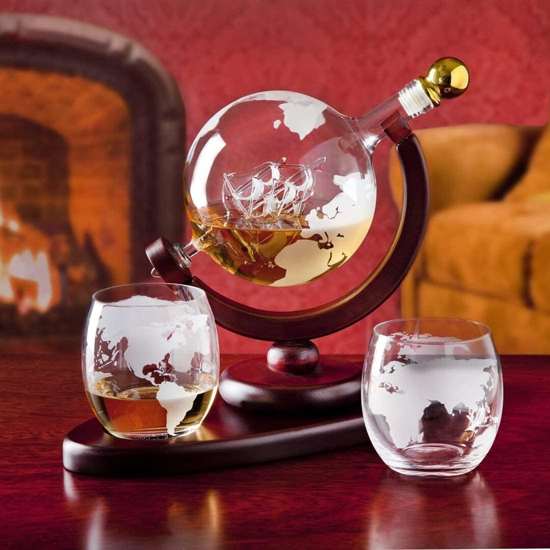 GLOBE DECANTER WITH SHIP