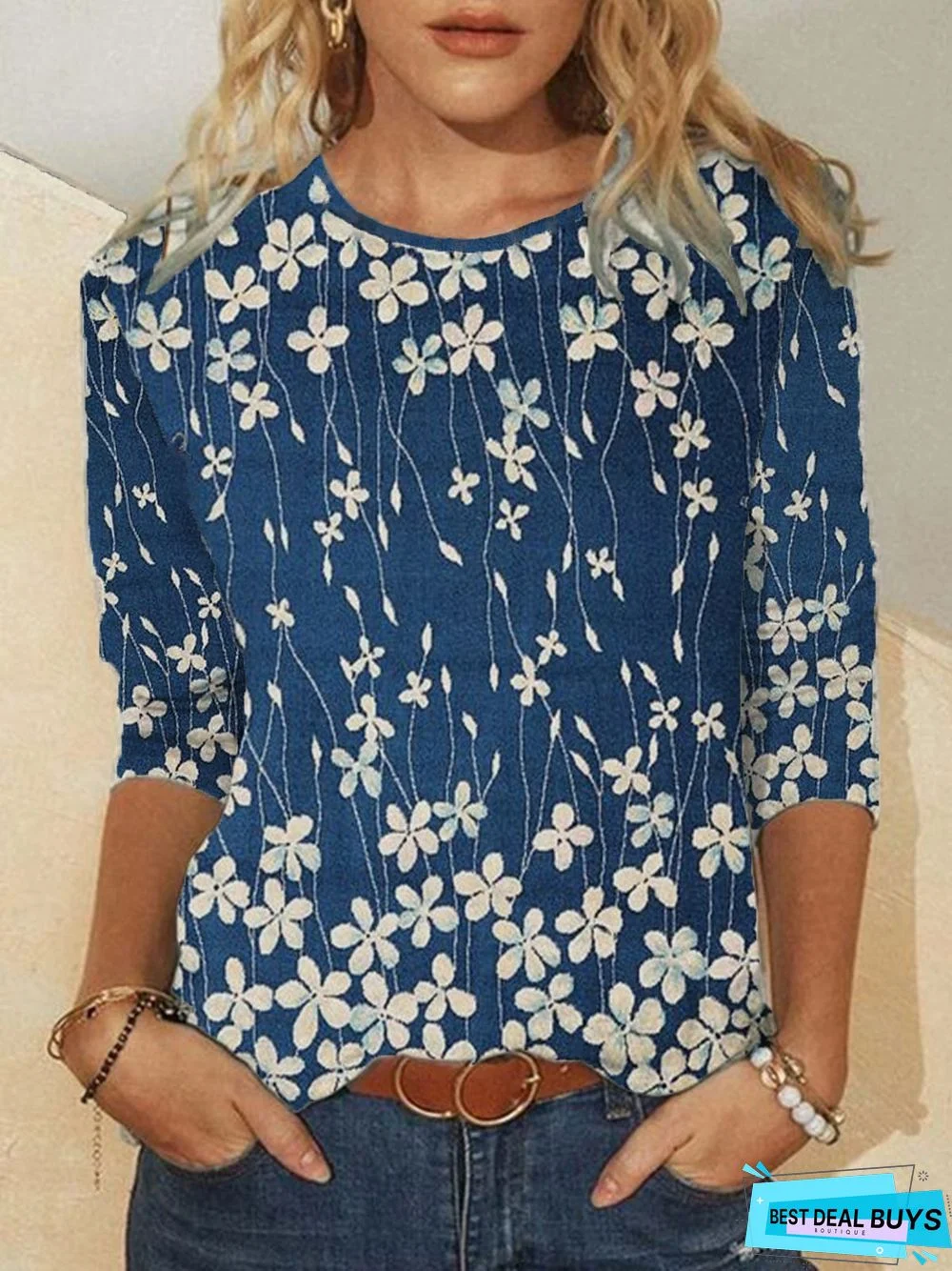 Floral Casual Crew Neck Long Sleeve T-Shirt