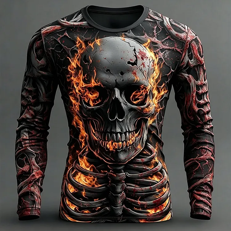 Men's Halloween Human Bone Bloodstain 3d Printed Long-sleeve T-shirt
