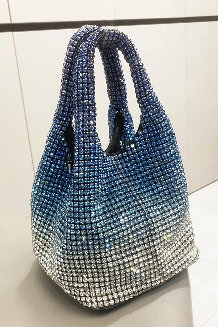 Daily Blue Gradient Rhinestone Detachable Chain Bucket Bag