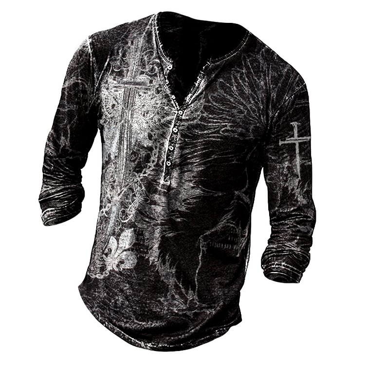 EagleSword And Chains Metallic Silver Embossed Mens Shirt