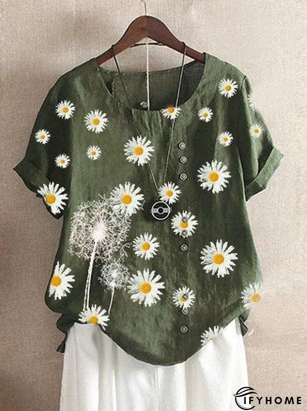 Short Sleeve O-Neck Daisy Printed T-Shirt | IFYHOME