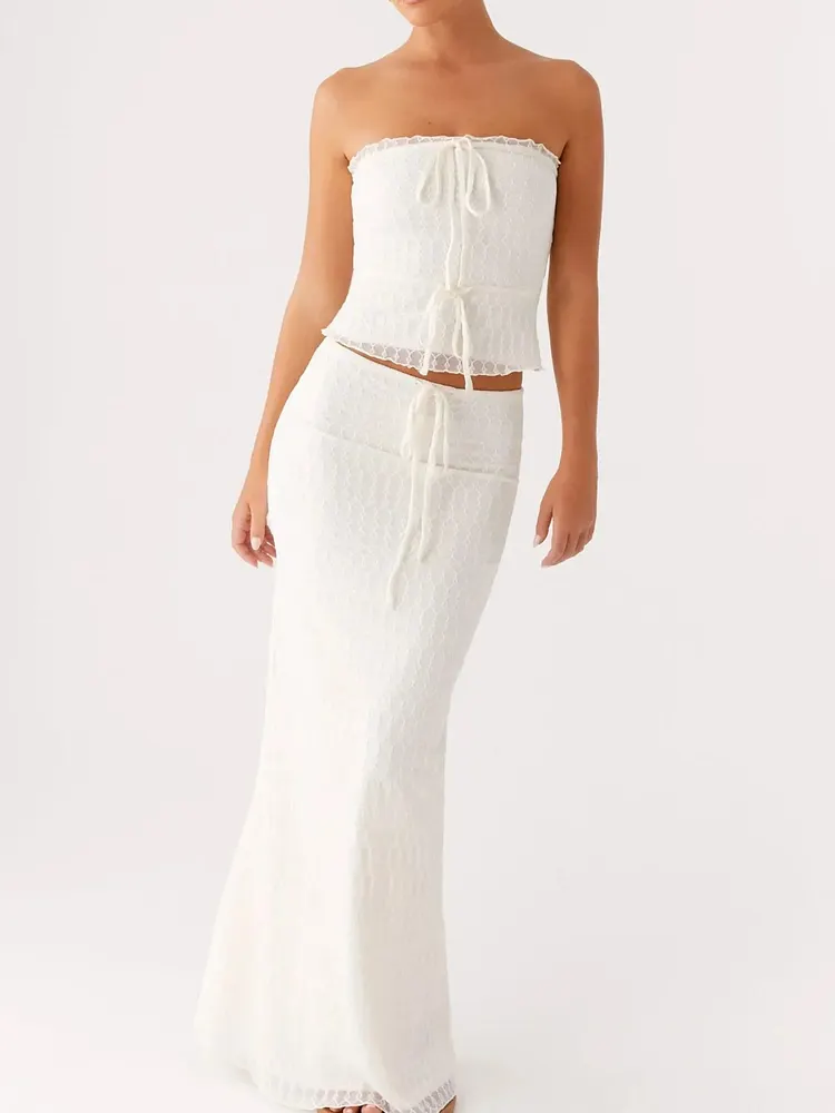 Tie Front Tube Top and Maxi Skirt Set