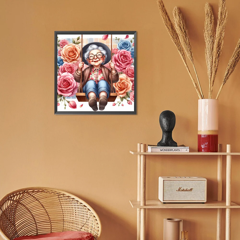 Diamond Painting - Full Round Drill - Swing Old Lady(Canvas|30*30cm)