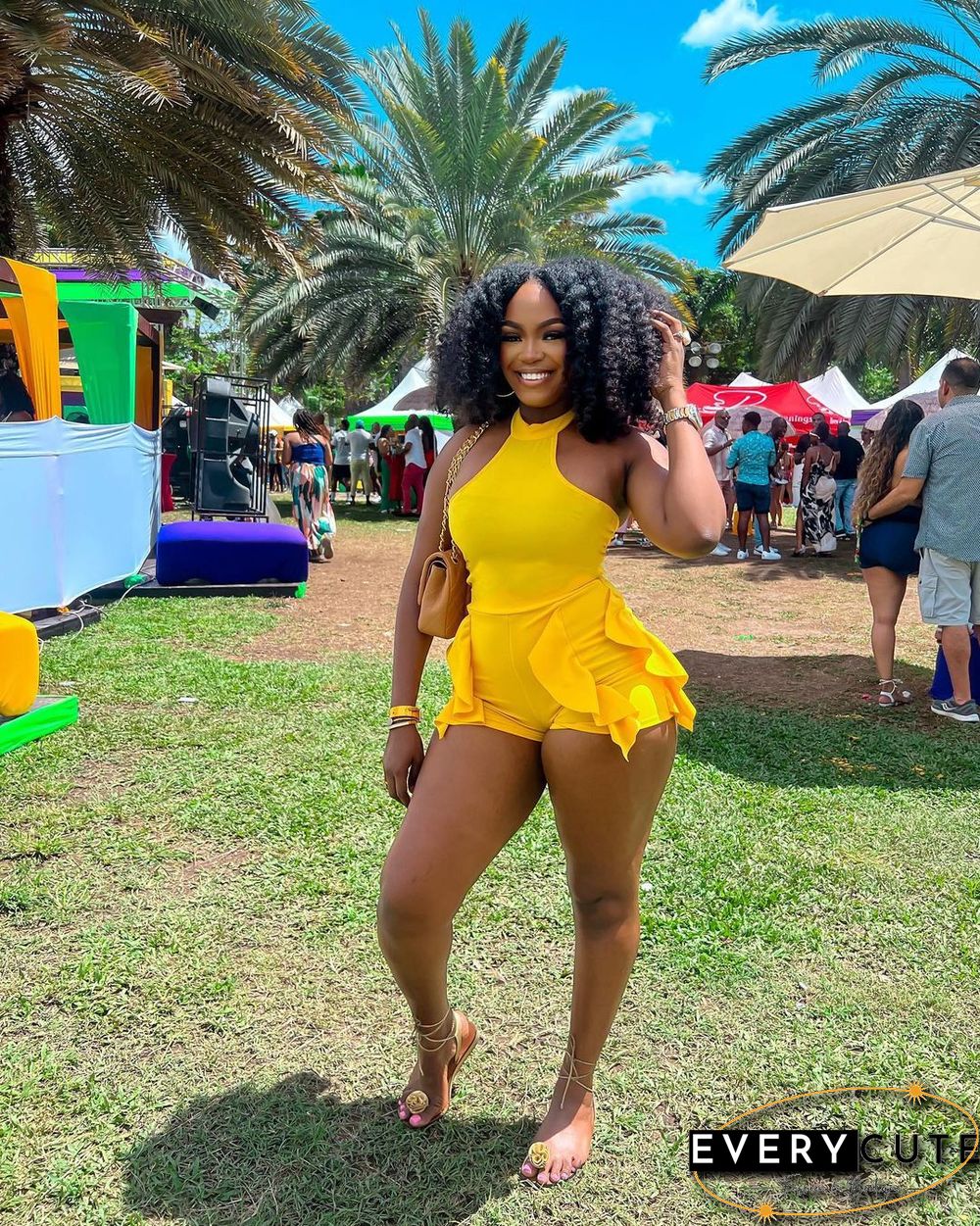 Fashion Sexy Halter Neck Wooden Ear Jumpsuit