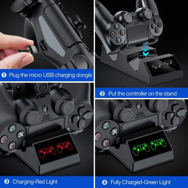 DinoFire PS4 Controller Charger, Charging Station for DualShock 4 Controller with 4 USB Charging Dongles
