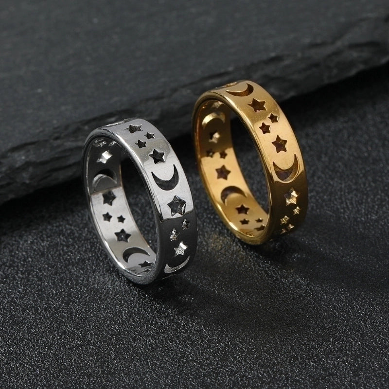 Stainless Steel Minimalist Star Moon Plating Rings