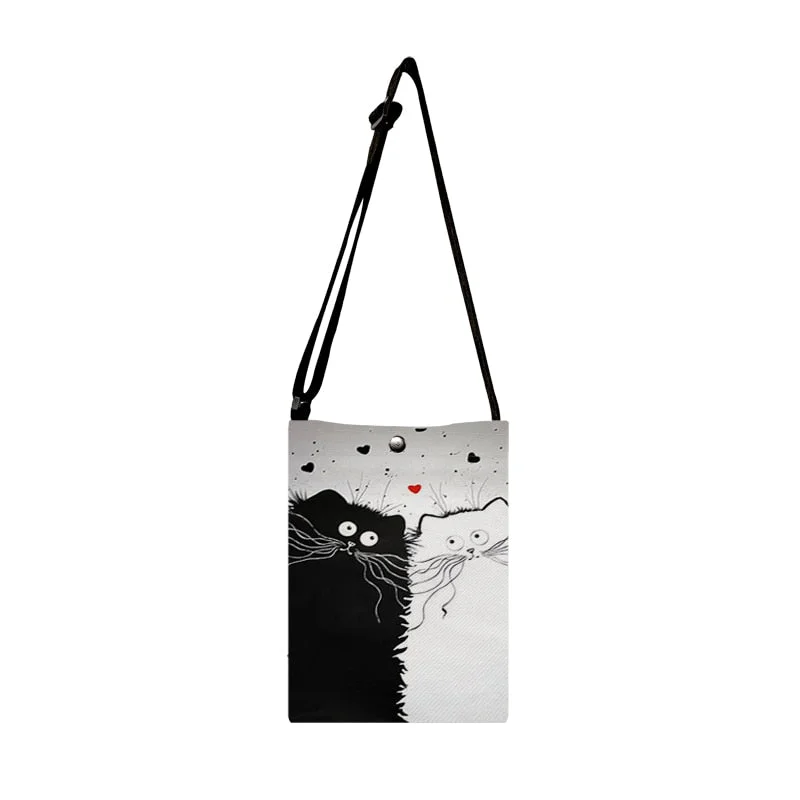 Black Cat Print Women Crossbody Shoulder Bag Cat Wash Painting  Lady Small Cellphone Bag Practical Handbags Tote