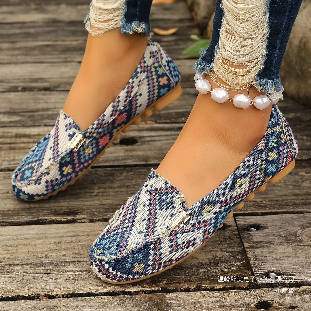 Women's Boho Print Loafers, Soft Sole Slip-On Casual Flats