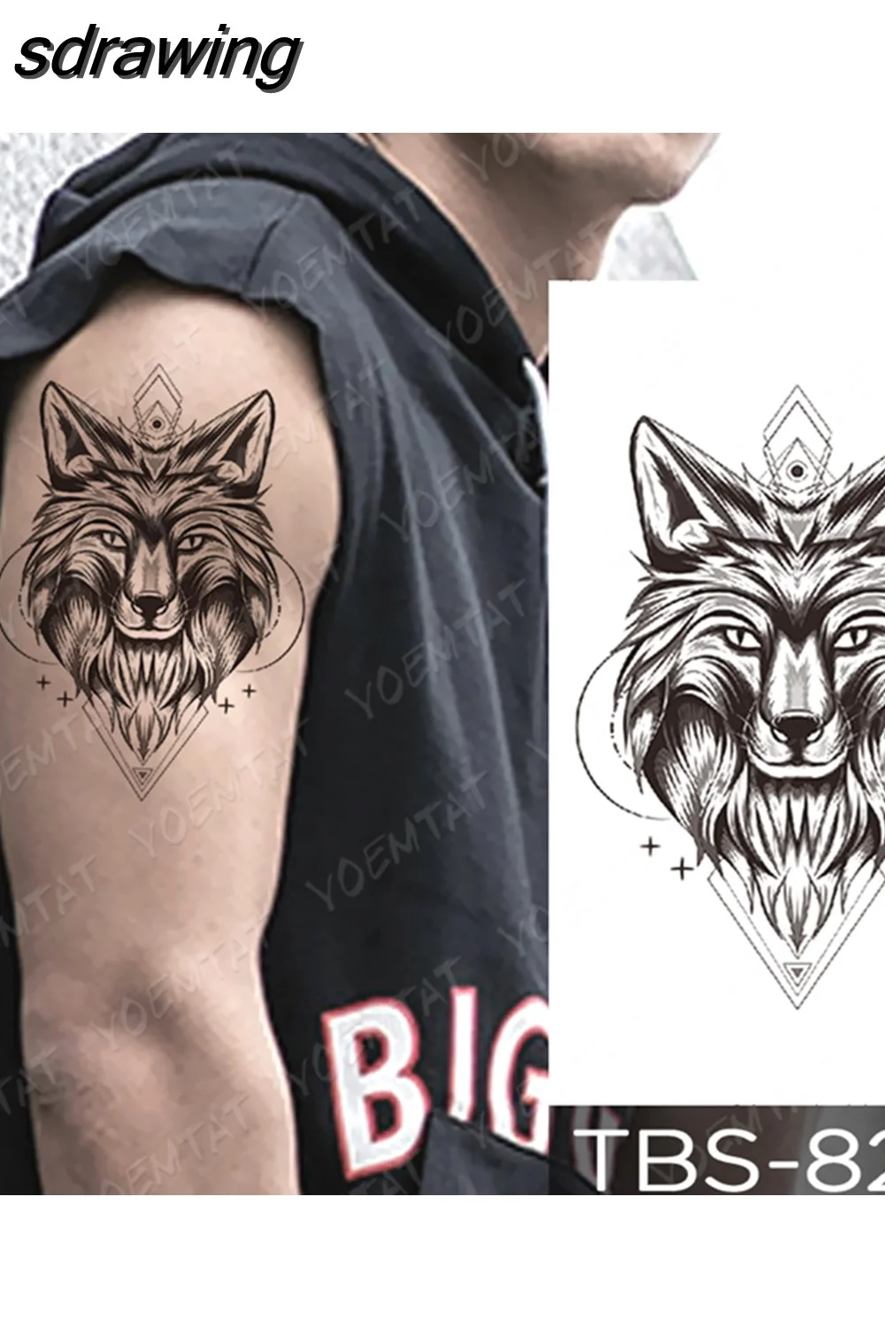 sdrawing Temporary Tattoo Sticker Yin Yang Dragon Feather Wings Flash Tattoos Wolf Totem Body Art Arm Fake Tatoo Men