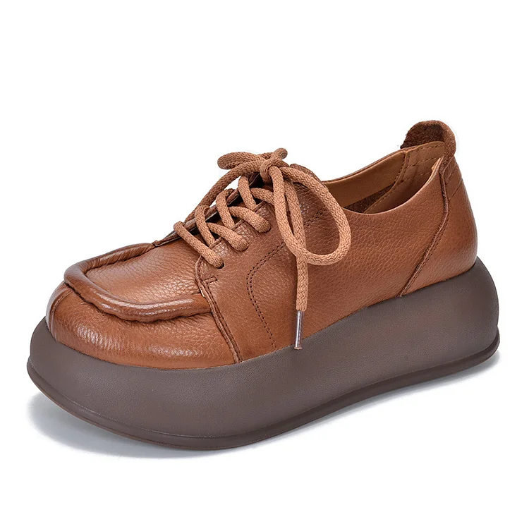 Versatile Leather Lace-Up Round Toe Shoes