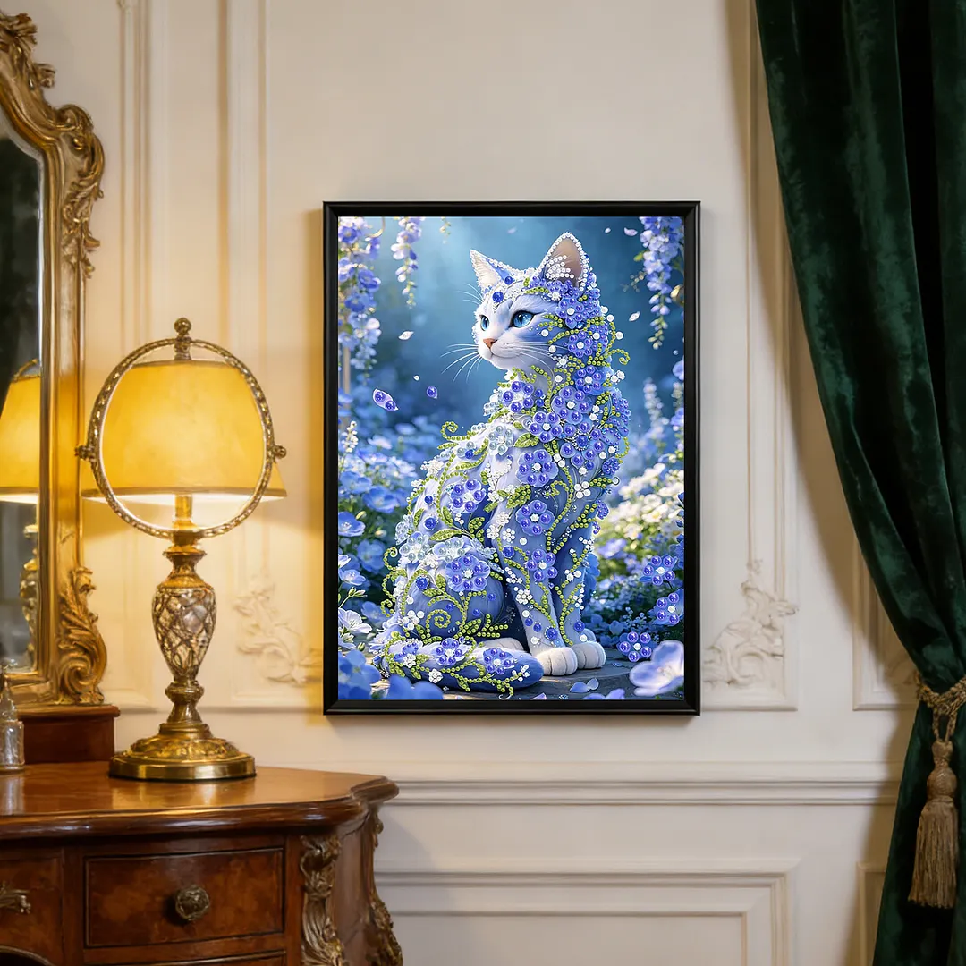 Pearl Painting Kit for Adults Blue Gem Cat 11.81x15.75in
