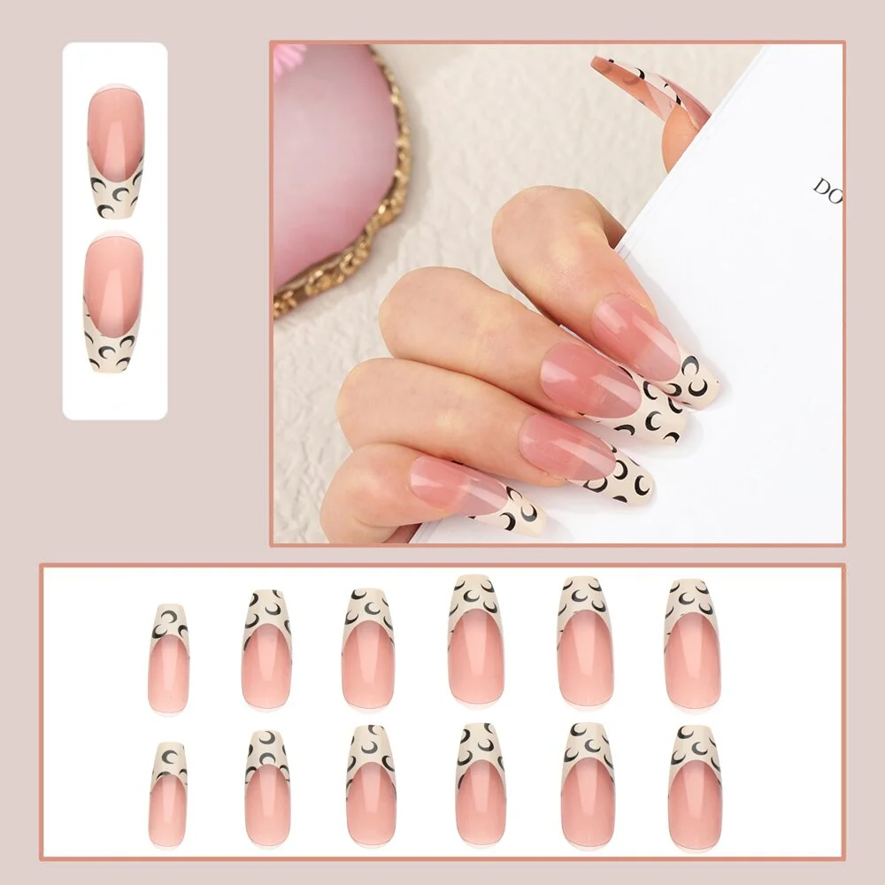 24pcs/Box Detachable Wavy lines nail Long Ballerina False Nails Wearable Coffin Fake Nails Full Cover Nail Tips Press On Nails-Nail Inspo