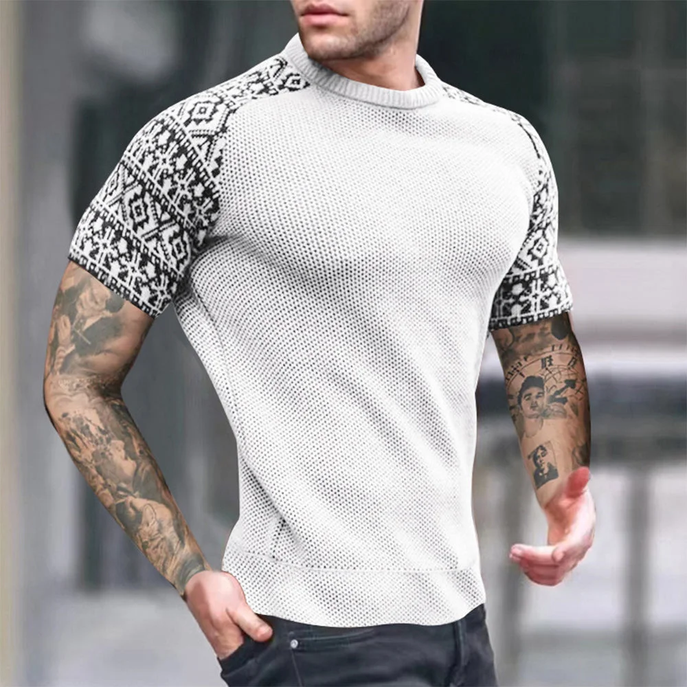 Smiledeer Men's fashion color block print short sleeves