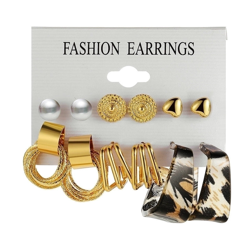 Retro Round Alloy Plating Artificial Pearls Women’s Earrings Ear Studs 6-piece Set