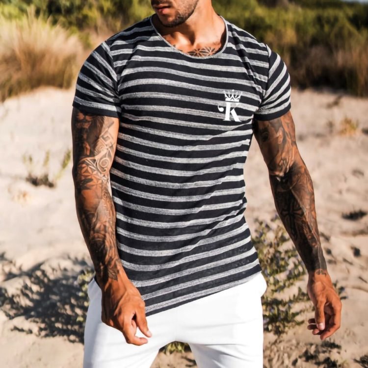Men's Casual Round Neck Short Sleeve Digital Printing Slim Pullover Men's T-shirt