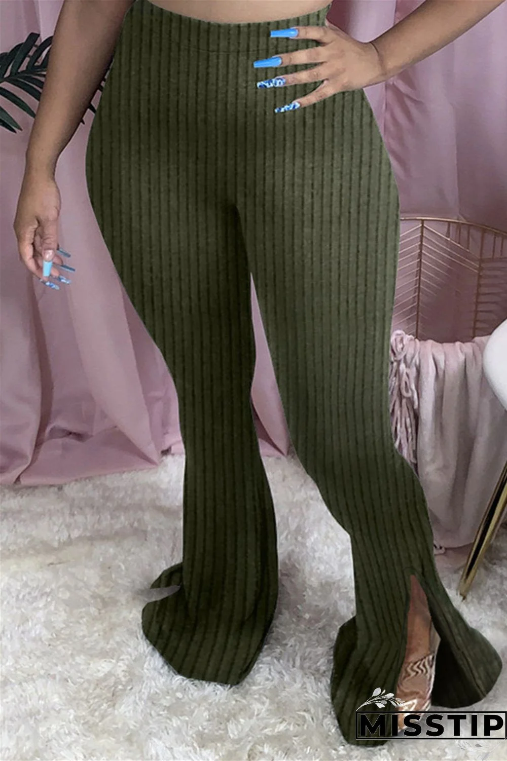 Pink Fashion Casual Boot Cut Solid Trousers