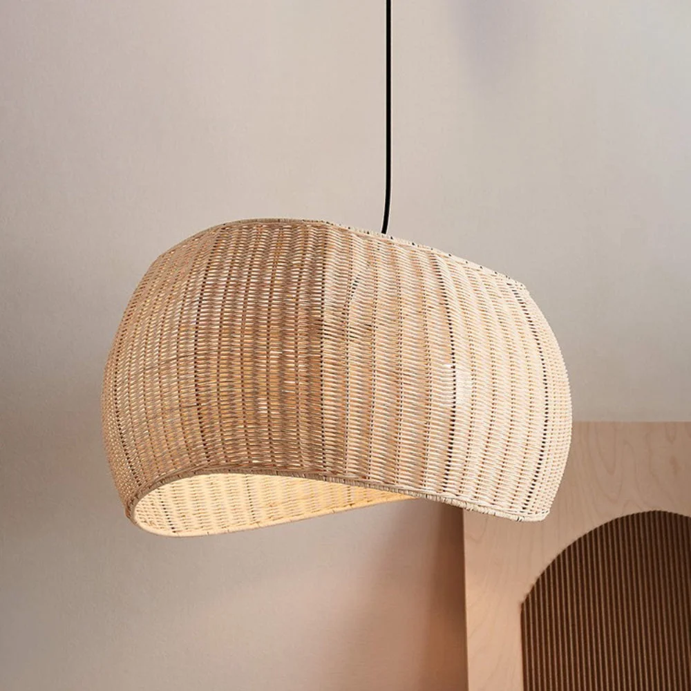 Natural Rattan Pendant Lampshade Wicker Light For Living Room