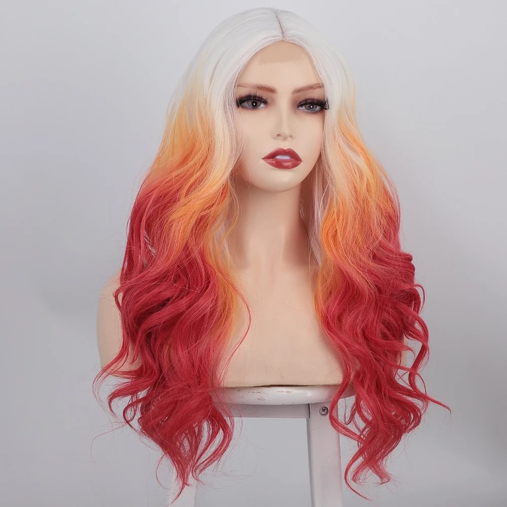 Ins Hot Long Curly Mini Lace Front Colorful Wigs-elleschic