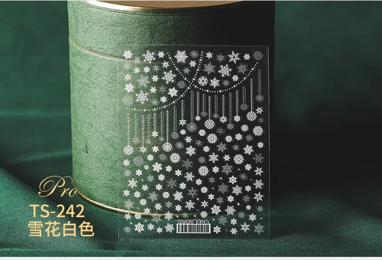 5D Christmas SnowFlake Snowman Nails Art Sticker Pro Frosted Thin Transparent Embossed New Year Nail Art Design Nail Stickers-Nail Inspo