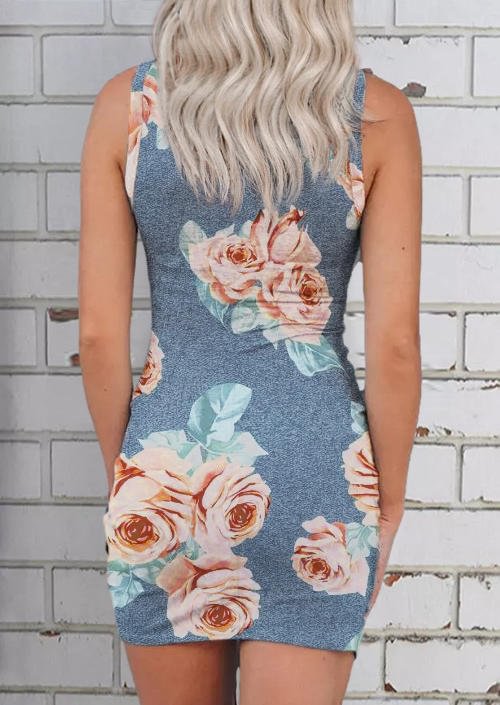 Floral Hollow Out Twist Bodycon Dress