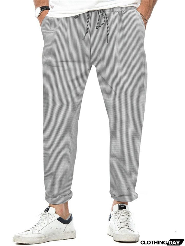 Men's Relaxed Fit Striped Straight-Leg Trousers
