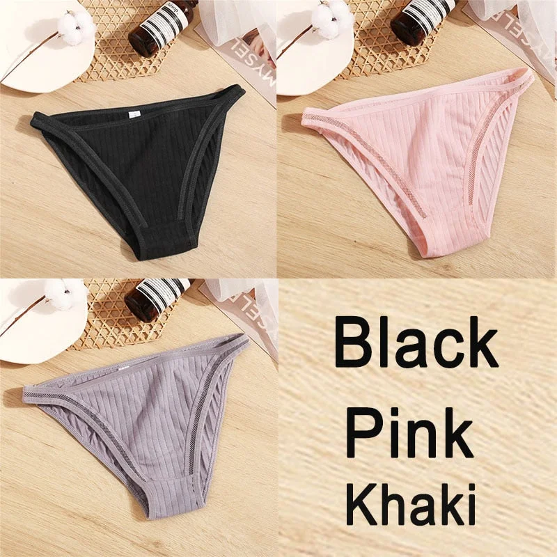 3PCS Sexy Lace Panties Women Underwear Cotton Briefs Female Underpants Solid Color Pantys Hollow Mesh Low Waist Panties Lingerie