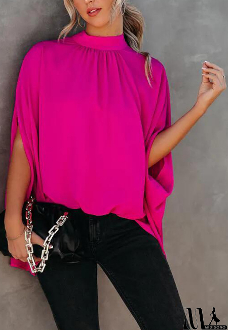 MidiSono - Solid Color Loose Design Flared Sleeve Top