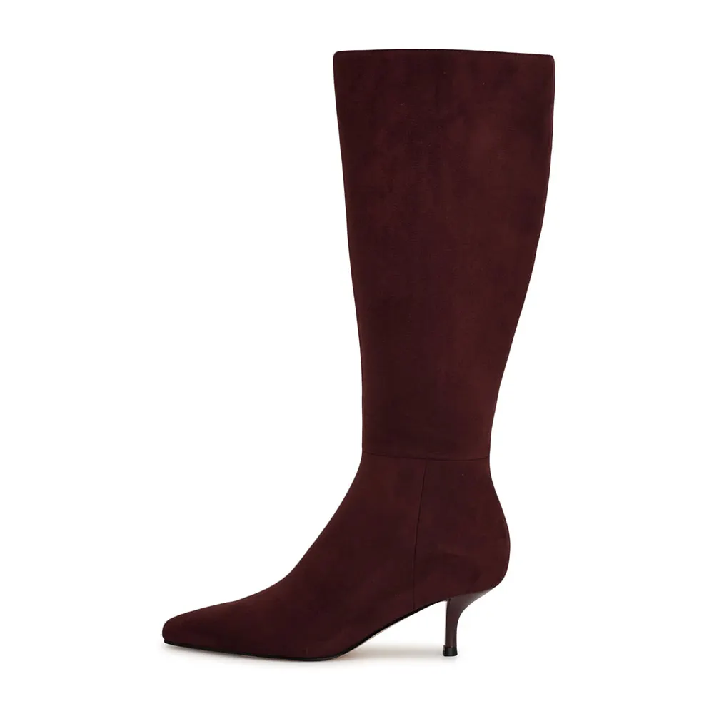 Maroon Vegan Suede Square Toe Side Zipper Tall Boots for Women