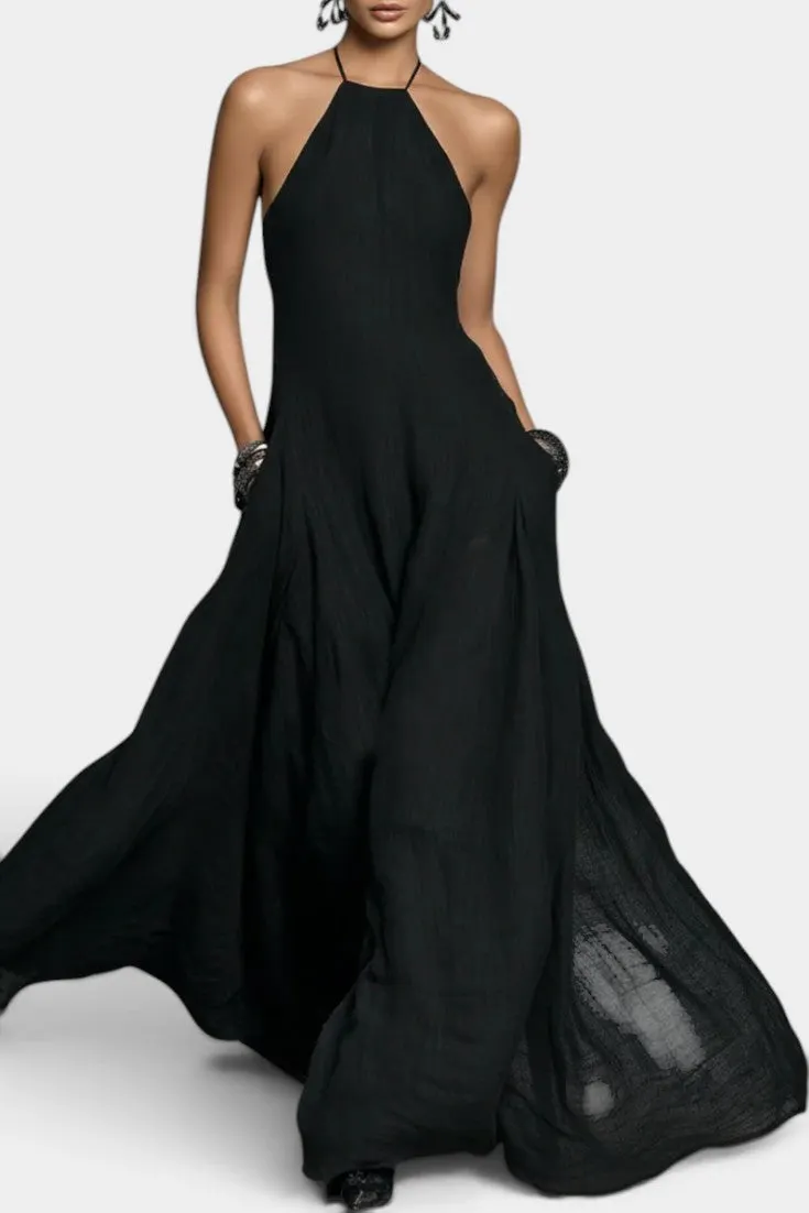 Halter Neck Maxi Dress with Draped Skirt
