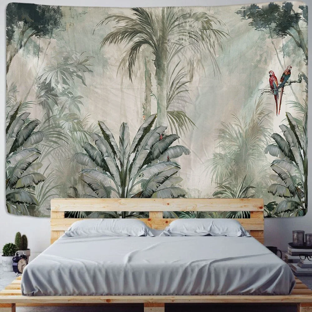 Tropical Plant Printed Tapestry Wall Hanging Nordic Ins Home Living Room Bedroom Fabric Hanging Painting Background Decoration