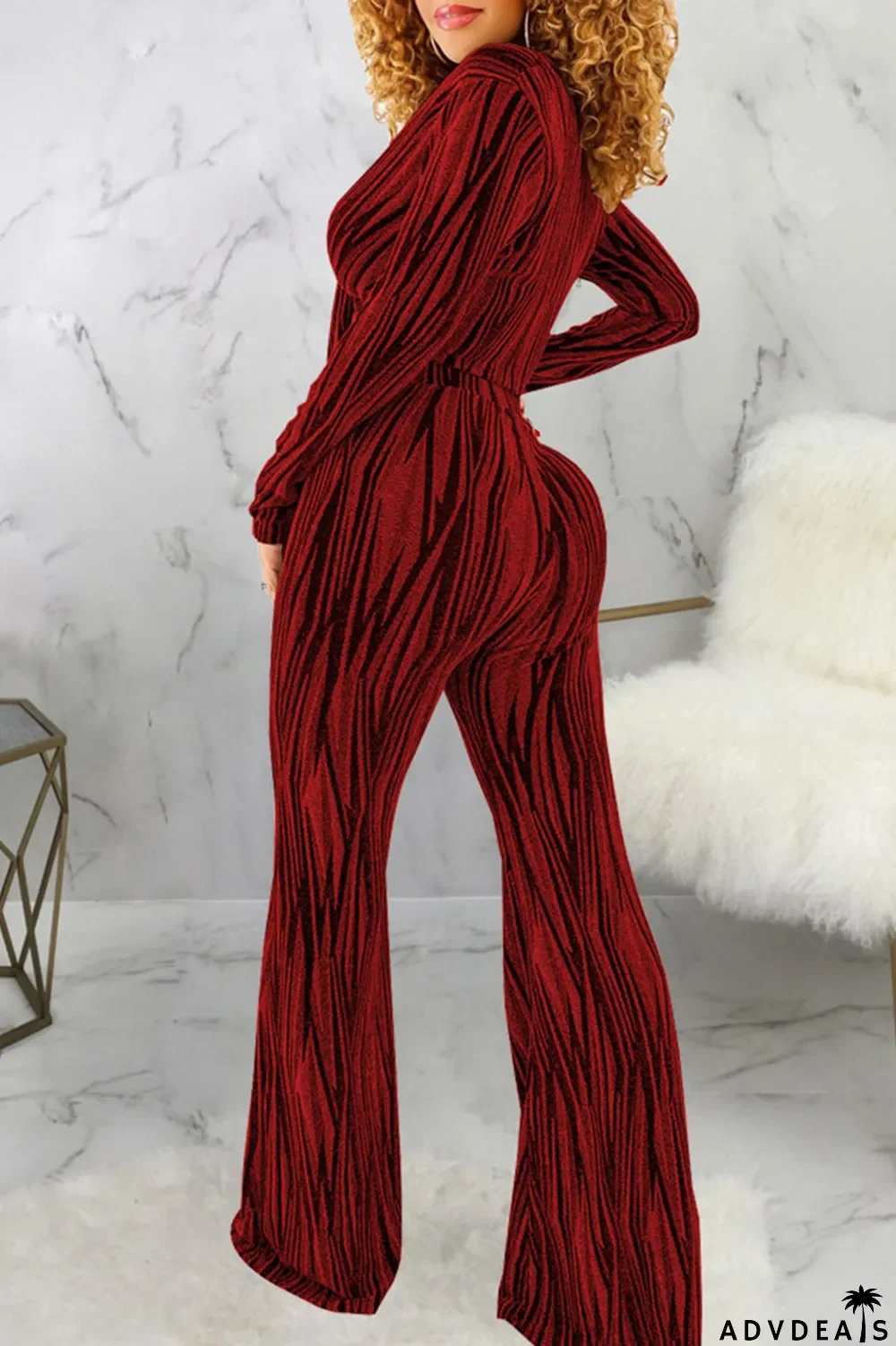 Black Sexy Print Bandage Patchwork V Neck Long Sleeve Two Pieces