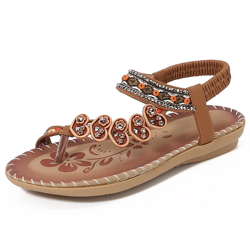 Ladies' Bohemian Rhinestone Flat Toe Sandals