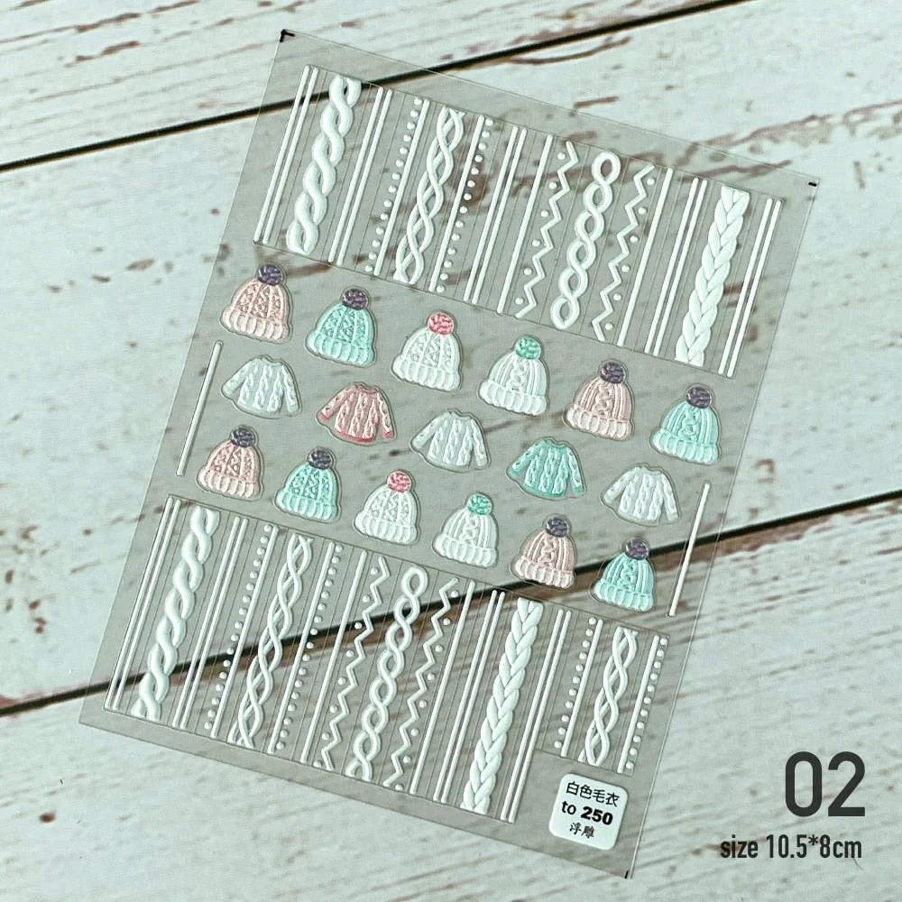 Beautizon Cute Sweater High Quality 5D Acrylic Engraved Nail Sticker Sweater Snowflake Floral Patterns Nail Water Decal