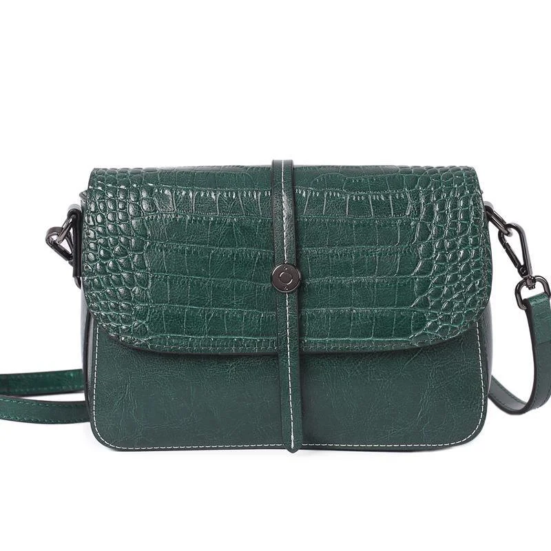 Oil wax contrast color portable Messenger Shoulder Bag
