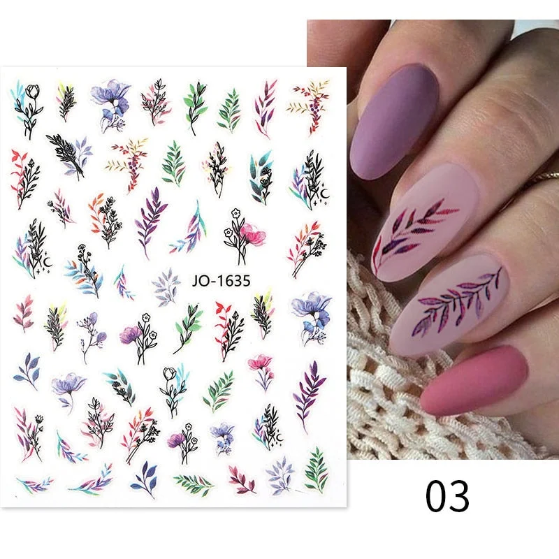 1PC Succulent Plants Flower 3D Nail Sticker Spring Floral Leaves Adhesive Transfer Decals Slider DIY Nail Art Decoration-Nail Inspo