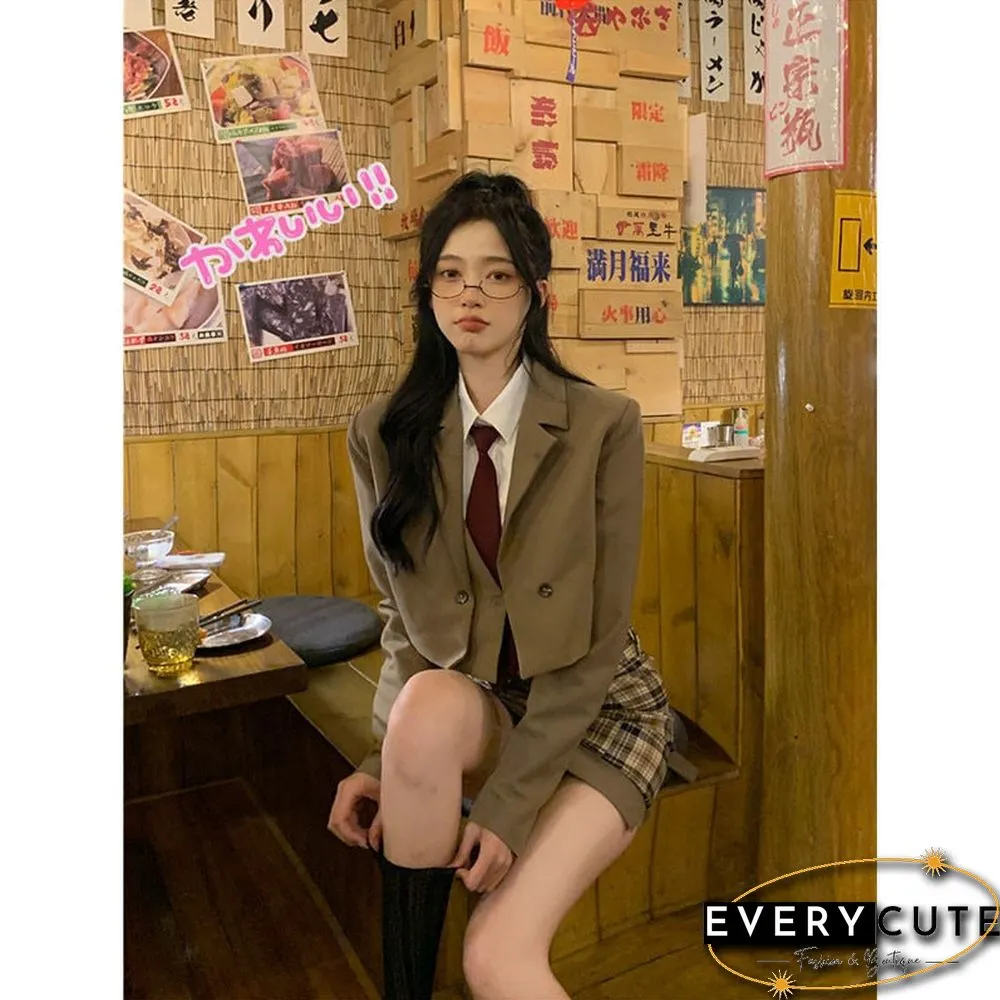 Japanese Style School Uniform New Red Tie Long Sleeve Solid Color Suits Coats Sexy Tight