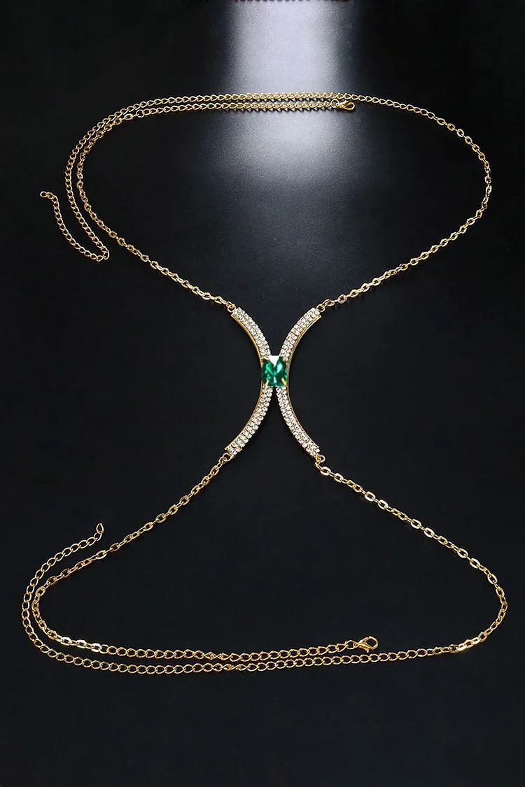 Rhinestone Faux Gem Halter Fashionable Chest Chain