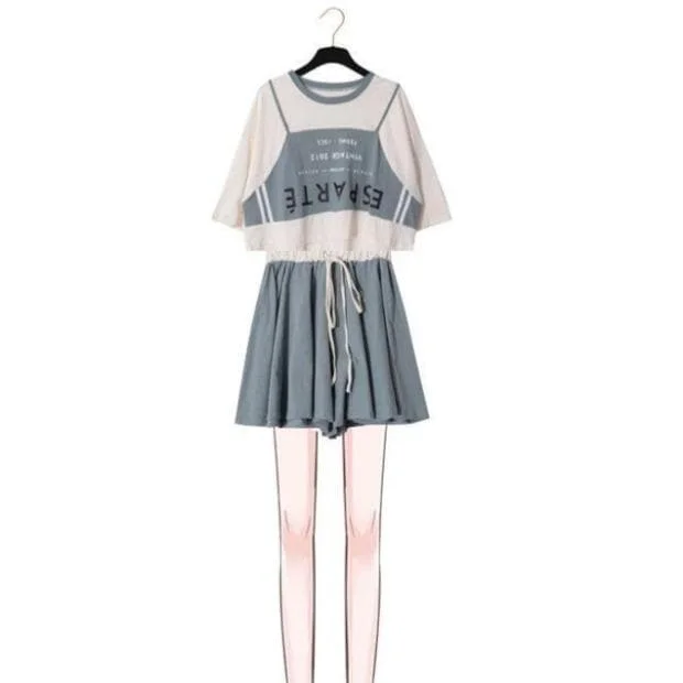 Trendy Casual Beige Gray Crop Top Skirt Set SP16061