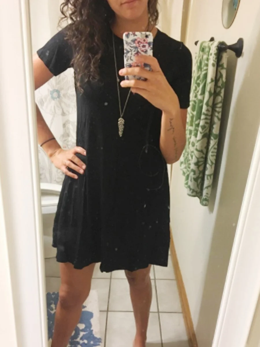 Round Neck Solid Color Short Sleeves Shift Dress