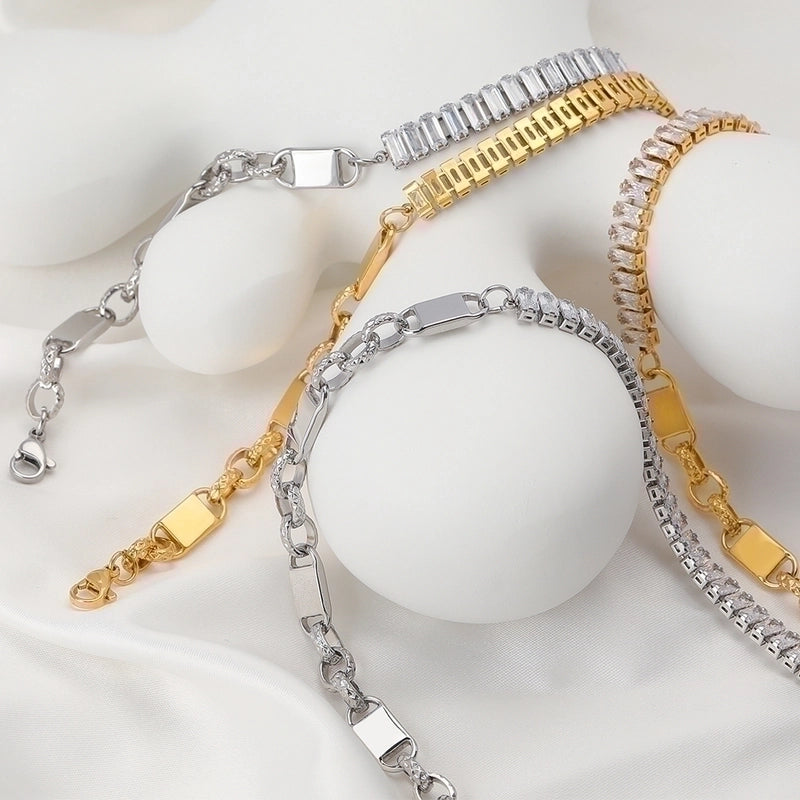 304 Stainless Steel 18K Gold Plated Hip-Hop Inlay Solid Color Zircon Bracelets Necklace