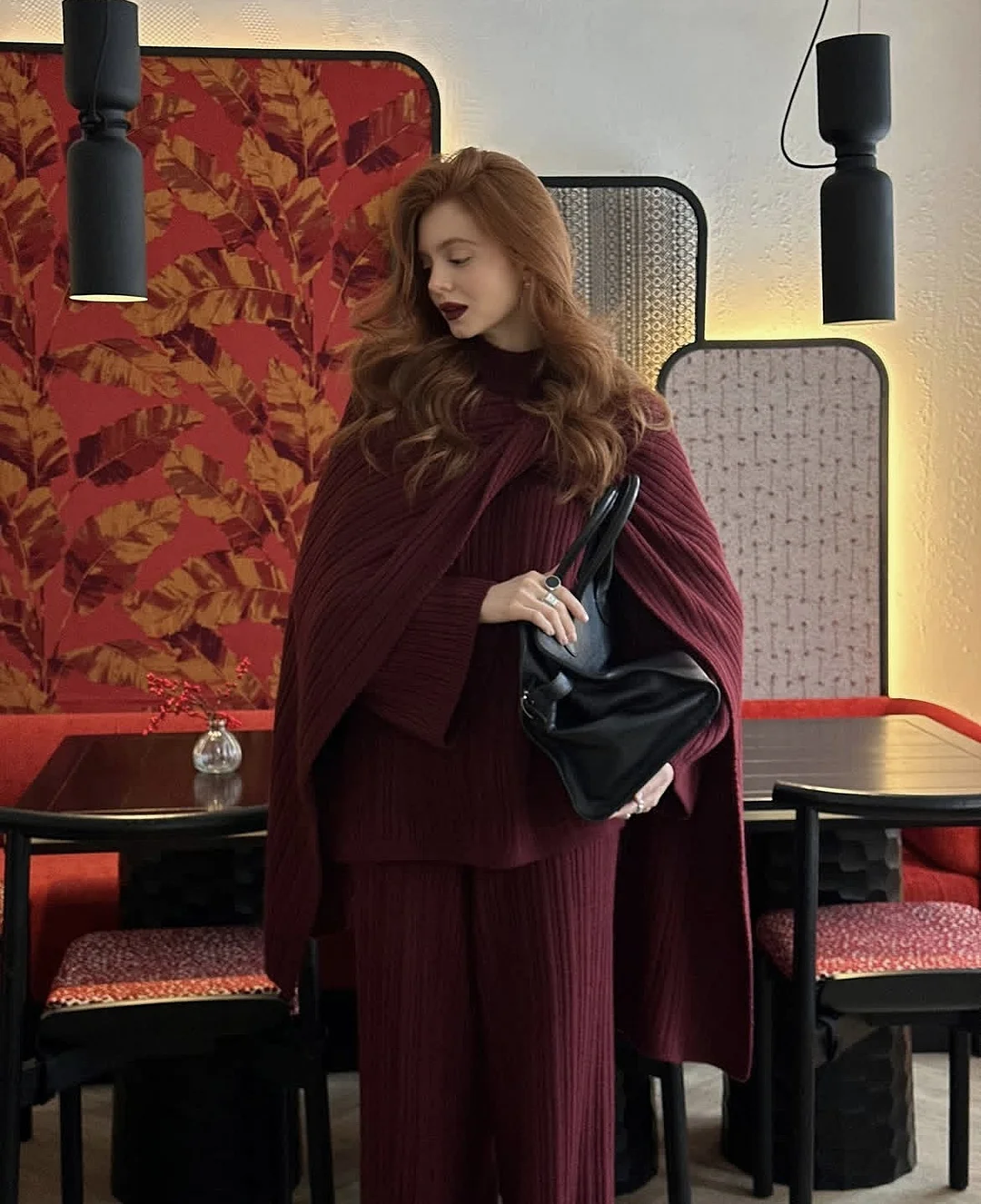 Athvotar Athvotar And Winter Pure Color Round Collar Jersey Sweater Set Of Women's Loose Knitted Sweater Broad Leg Trousers Scarf Three Sets