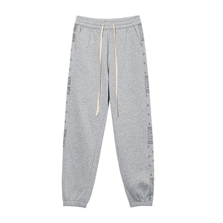 Paisley Printing plus Velvet Sweatpants Men's Large Size Retro Sports High Street Elastic Waist Ankle Banded Pants Trendy Casual Pants Men Pants