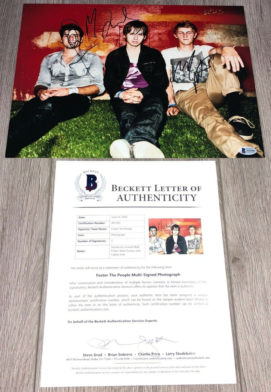 FOSTER THE PEOPLE BAND SIGNED 11x14 Photo Poster painting MARK FOSTER +2 w/ BECKETT BAS LOA