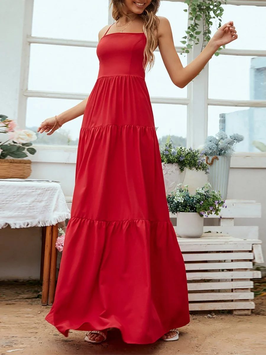 Sleeveless open-back lace-up maxi dress